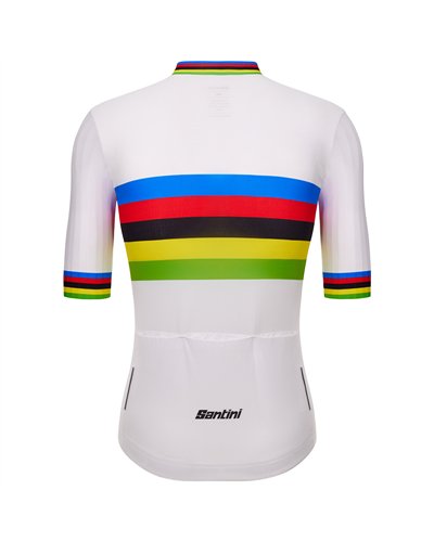 Santini UCI World Champion Official Maglia Maniche Corte Uomo, Bianco/Rainbow