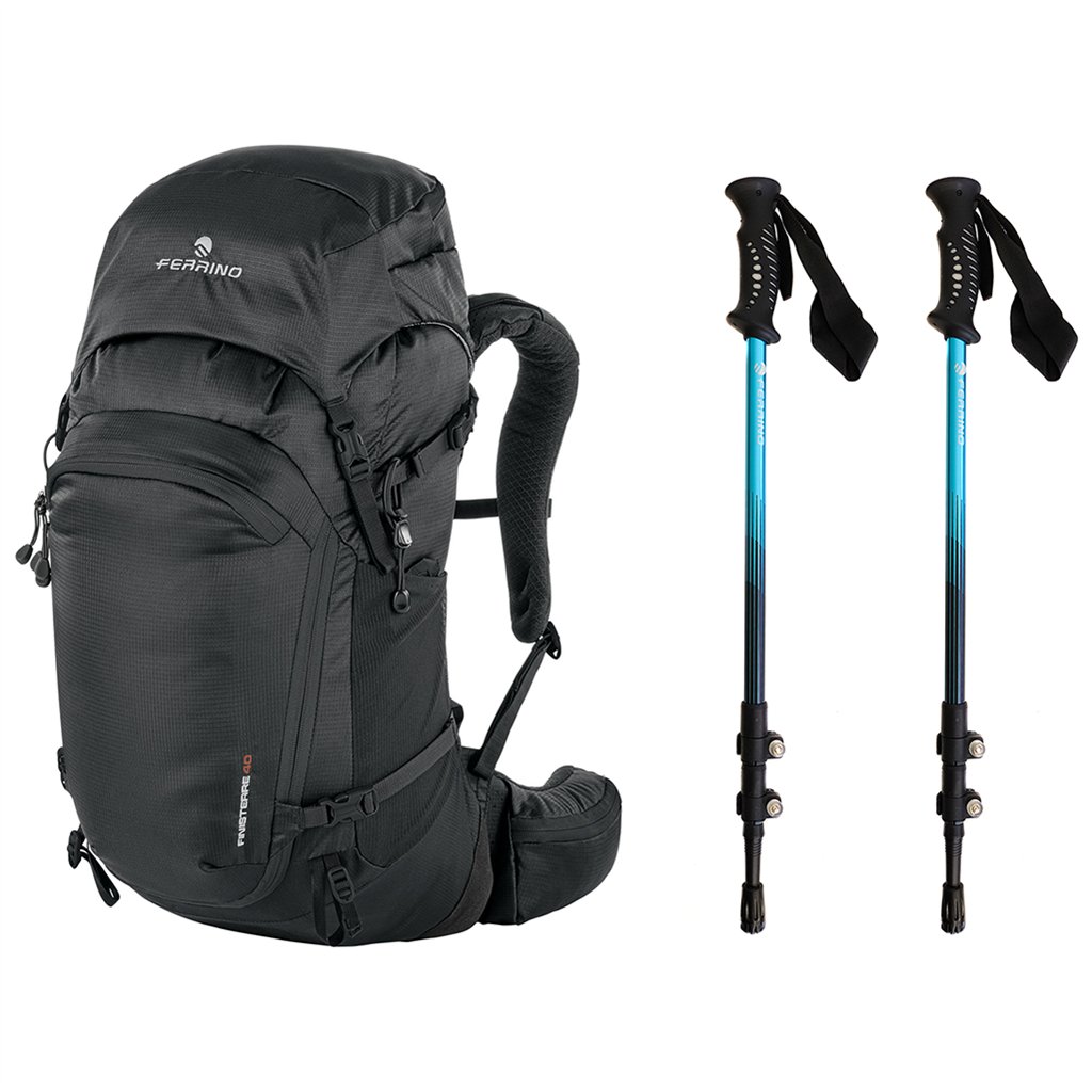 Ferrino Santiago Kit Zaino Finisterre 40 + Bastoncini Telescopici in Alluminio