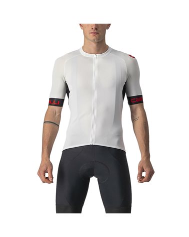 Castelli Entrata VI Men's Short Sleeve Cycling Jersey, Ivory/Light Black/Red