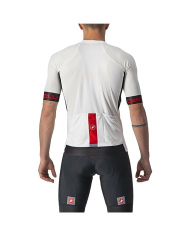 Castelli Entrata VI Men's Short Sleeve Cycling Jersey, Ivory/Light Black/Red