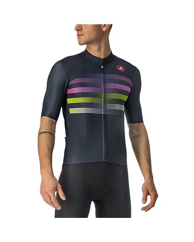 Castelli Endurance Pro Men's Full Zip Short Sleeve Cycling Jersey, Savile Blue/Pink/Electric Lime