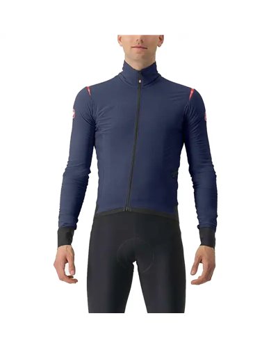 Castelli Alpha Flight RoS Polartec Men's Cycling Jacket, Belgian Blue/Pompeian Red-Rock
