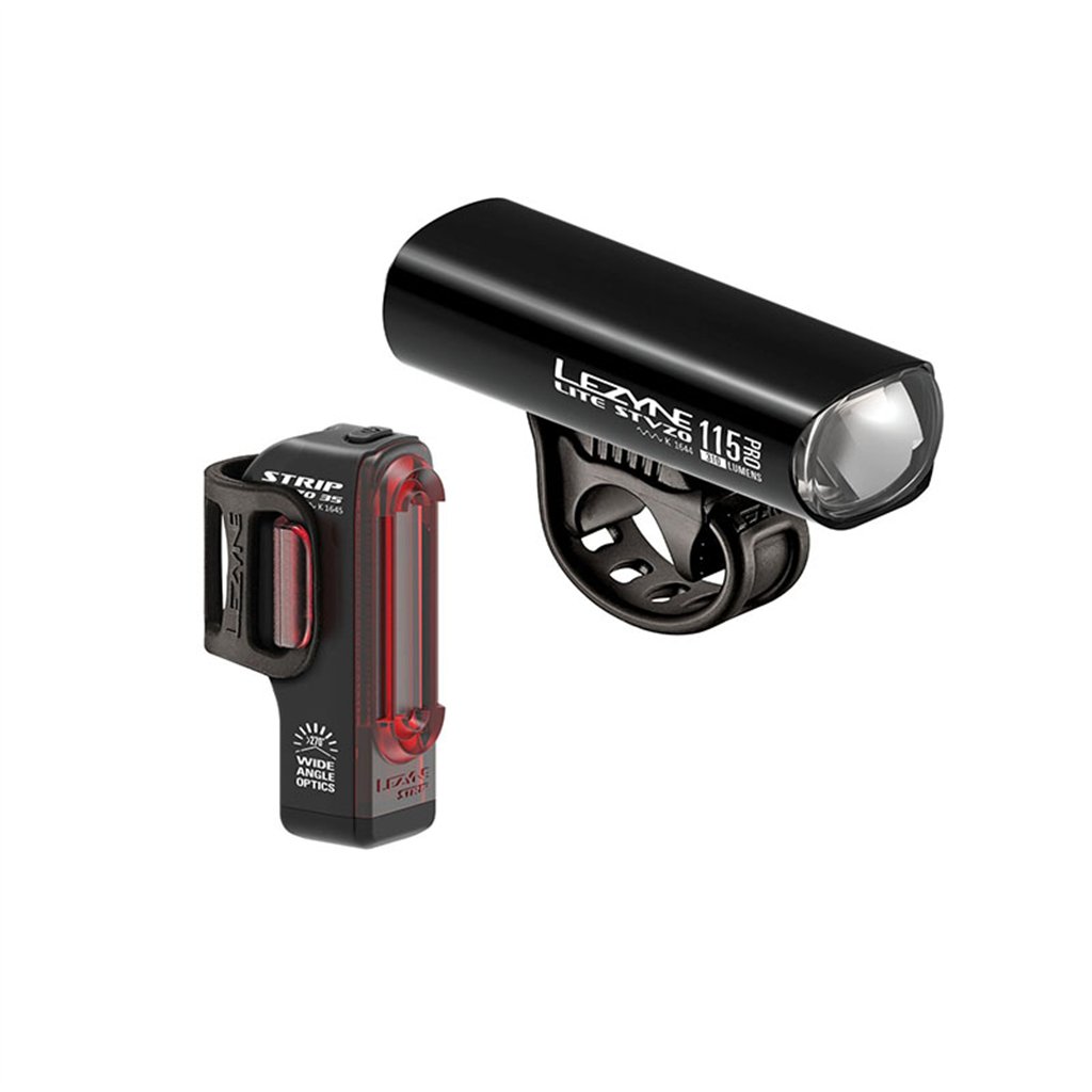 Lezyne Luce Lite Drive STVZO Pro 115/Strip STVZO Anteriore + Posteriore Nero Lucido