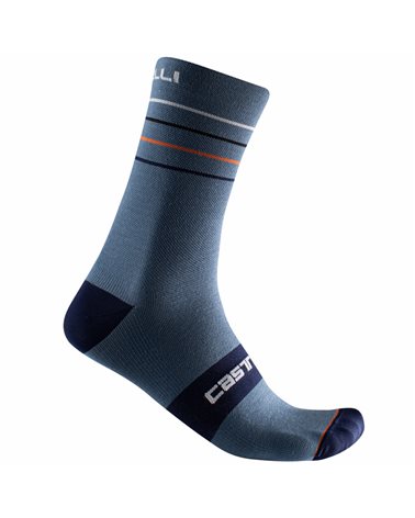 Castelli Endurance 15 Cycling Socks, Light Steel Blue/Pop Orange/White