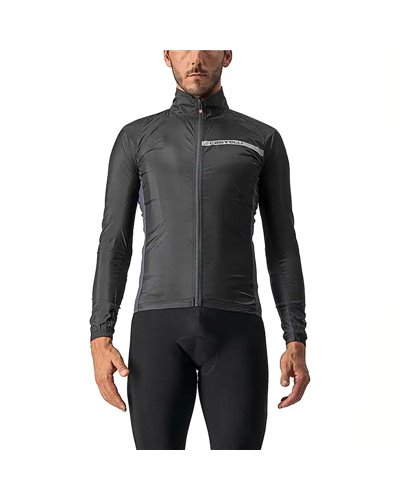 Castelli Squadra Stretch Windproof Men's Packable Cycling Jacket, Light Black/Dark Gray