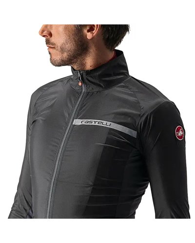 Castelli Squadra Stretch Windproof Men's Packable Cycling Jacket, Light Black/Dark Gray