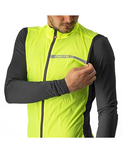 Castelli Squadra Stretch Windproof Men's Packable Cycling Vest, Yellow Fluo/Dark Gray