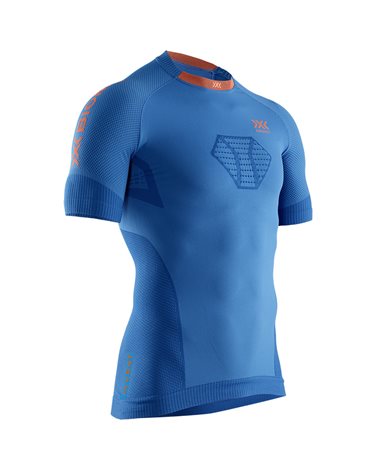 X-Bionic Invent 4.0 Run Speed Men's Running Short Sleeve Shirt, Teal Blue/Kurkuma Orange