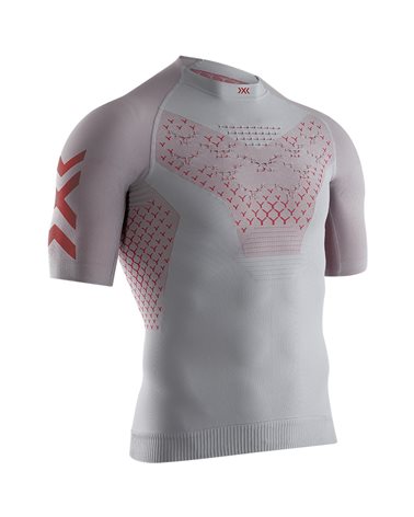 X-Bionic Twyce 4.0 Run Men's Running Short Sleeve Shirt, Dolomite Grey/Sunset Orange