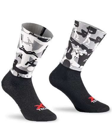 XTech Crono-6 Aerodynamic Ciclyng Socks, Grey/White/Black