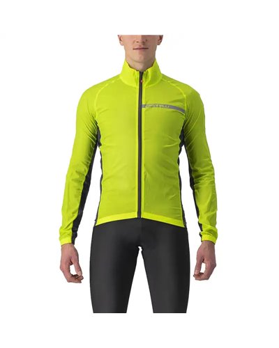 Castelli Squadra Stretch Windproof Men's Packable Cycling Jacket, Electric Lime/Dark Gray