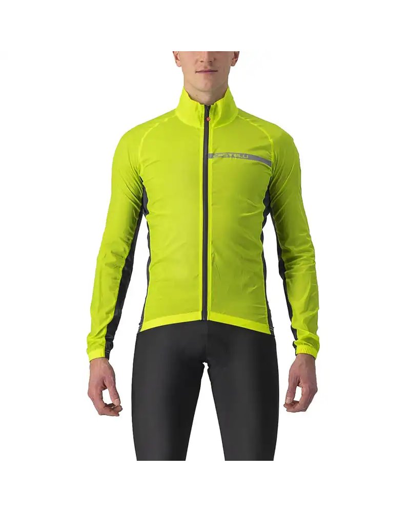 Castelli Squadra Stretch Windproof Men's Packable Cycling Jacket, Electric Lime/Dark Gray