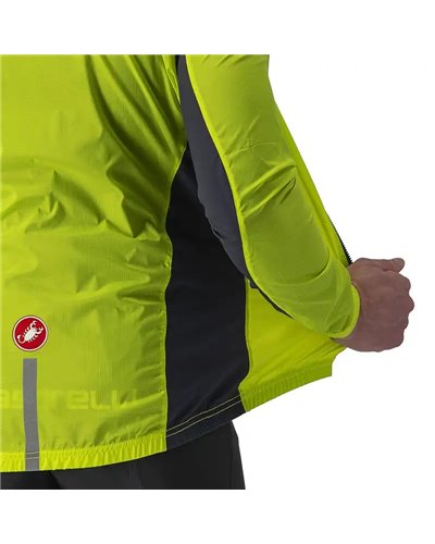 Castelli Squadra Stretch Windproof Men's Packable Cycling Jacket, Electric Lime/Dark Gray