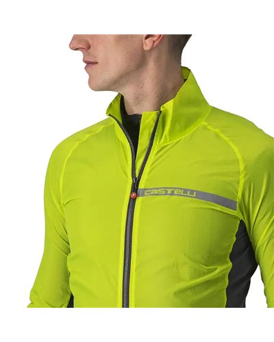 Castelli Squadra Stretch Windproof Men's Packable Cycling Jacket, Electric Lime/Dark Gray