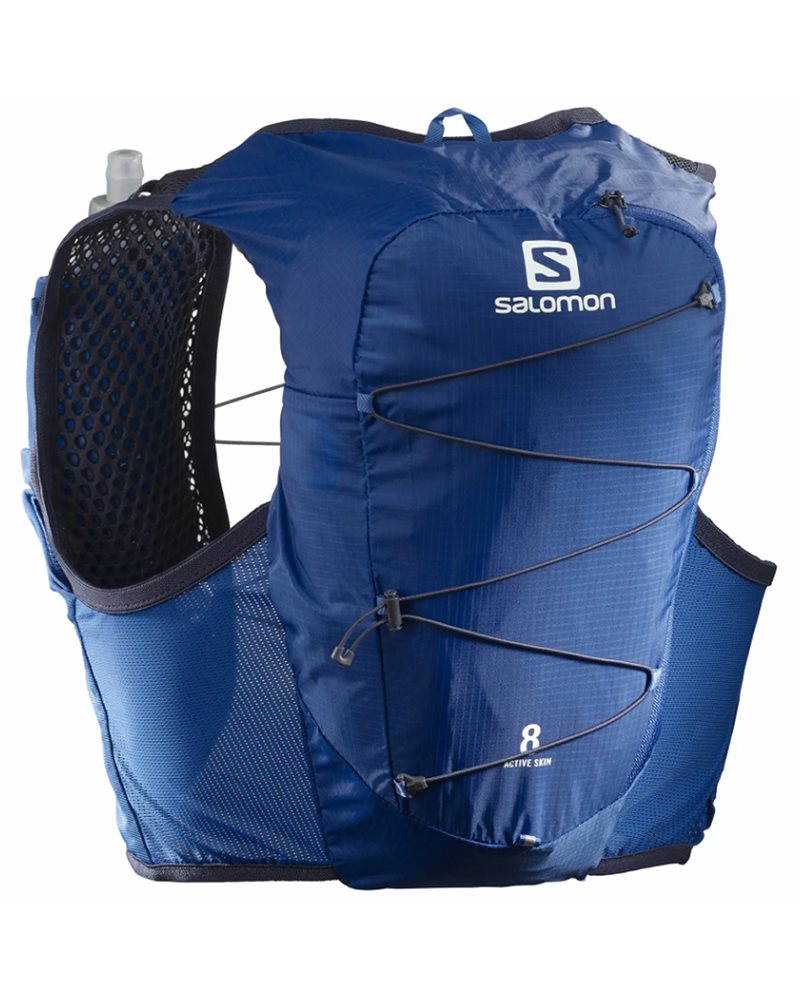 Salomon Active Skin 8 Zaino Gilet Idrico Running, Nautical Blue/Mood Indigo (2 Soft Flask da 500 ml Incluse)