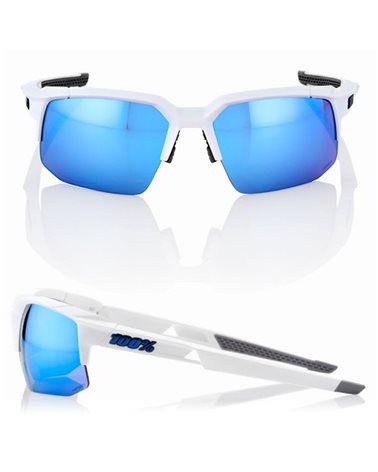 100% Glasses Speedcoupe Matte White - HiPER Iceberg Blue Mirror + Clear Lens