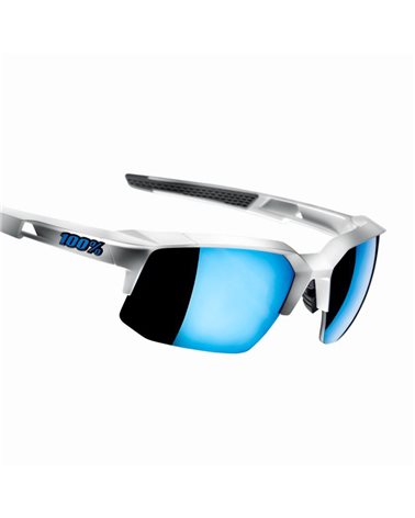 100% Glasses Speedcoupe Matte White - HiPER Iceberg Blue Mirror + Clear Lens