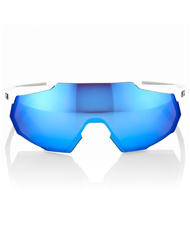 100% Occhiali Racetrap Matte White - HiPER Blue Multilayer Mirror + Lente Clear