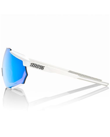 100% Racetrap Glasses Matte White - HiPER Blue Multilayer Mirror Lens + Clear Lens