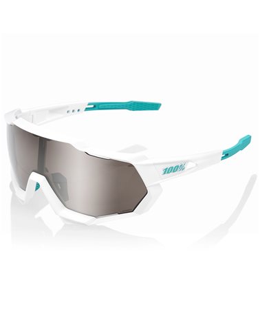 100% gafas SpeedTrap Team BORA White - HiPER Silver Mirror + Clear Lens