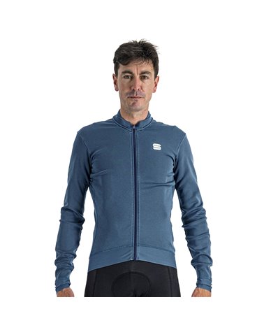 Sportful Monocrom Thermal Men's Long Sleeve Cycling Jersey Full Zip, Blue Sea