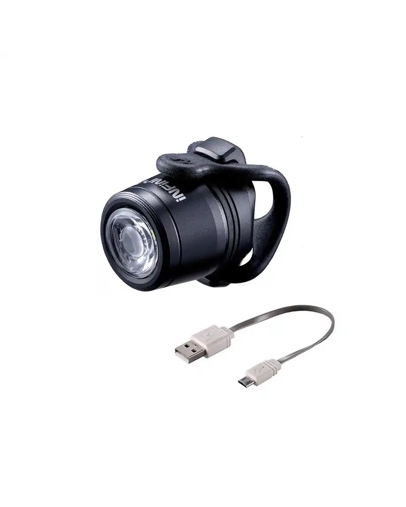 Infini Luce Anteriore Mini Luxo in Alluminio, Un Led a Luce Bianca, Attacco USB Nero