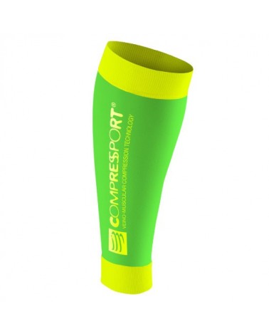 Compressport Calf R2 Race and Recovery Gambaletti a Compressione, Fluo Green