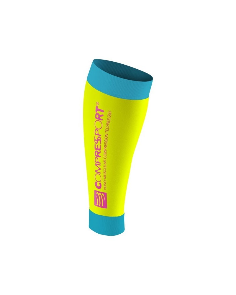 Compressport Calf R2 Race and Recovery Gambaletti a Compressione, Fluo Yellow