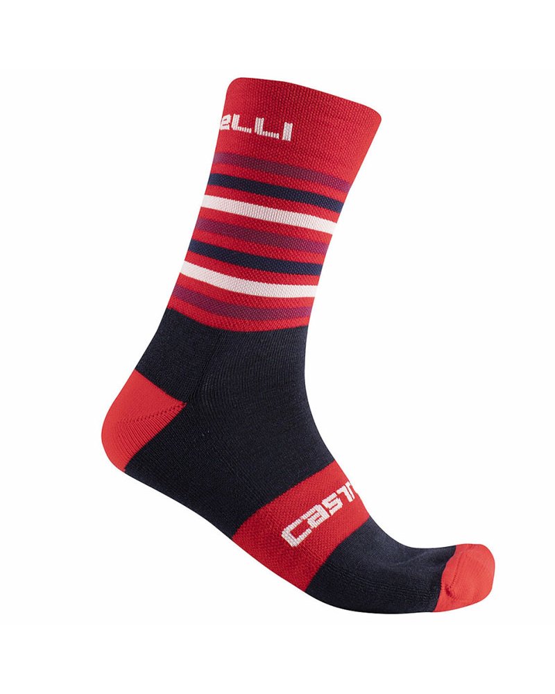 Castelli Gregge 15 Merino Whool Cycling Socks, Red/Savile Blue