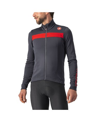 Castelli Puro 3 Men's Long Sleeve Cycling Jersey Full Zip, Dark Gray/Red Reflex