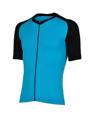 XTech Podium Men's Cycling Full Zip Short Sleeve Jersey, Light Blue