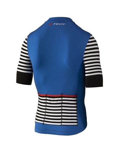 XTech Stripe Men's Cycling Full Zip Short Sleeve Jersey, Blue