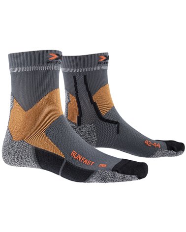 X-Bionic X-Socks Run Fast Calze Running, Pearl Grey/Sunset Orange