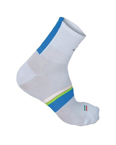 Sportful BodyFit Pro 9 Sock, White/Electric Blue-Yellow Fluo