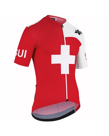 Assos Suisse Fed 9 Targa Men's Short Sleeve Full Zip Cycling Jersey, National Red