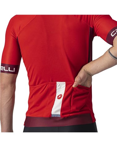 Castelli Entrata VI Men's Short Sleeve Cycling Jersey, Red/Bordeaux/Ivory