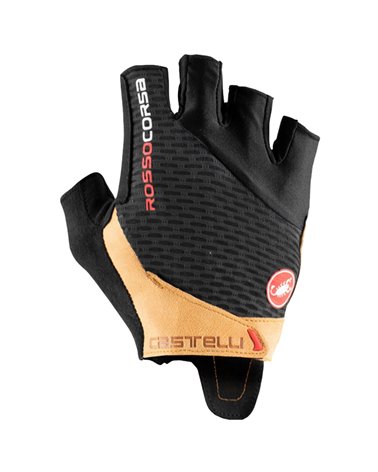 Castelli Rosso Corsa Pro V Rosso Corsa Cycling Short Fingers Gloves, Black/Tan