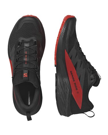 Salomon Sense Ride 5 Men's Trail Running Shoes, Black/Fiery Red/Black
