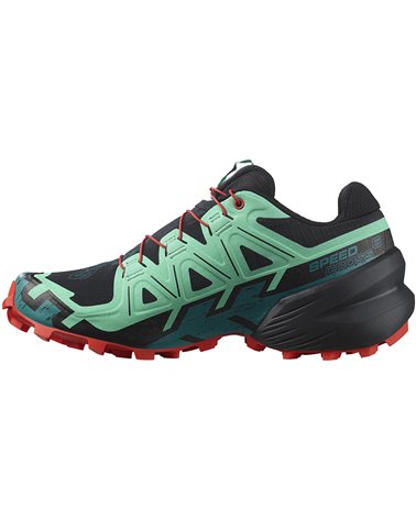 Salomon Speedcross 6 Women's Trail Running Shoes, Black/Biscay Green/Fiery Red