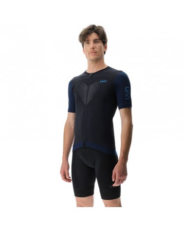 UYN Garda Men's Short Sleeves Full Zip Cycling Jersey, Black/Peacot