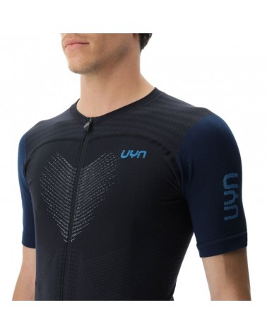 UYN Garda Men's Short Sleeves Full Zip Cycling Jersey, Black/Peacot