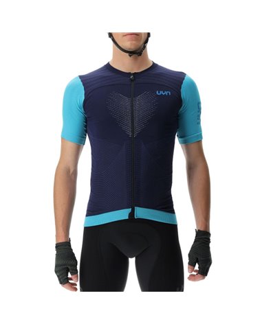 UYN Garda Men's Short Sleeves Full Zip Cycling Jersey, Peacot/Blu Radiance