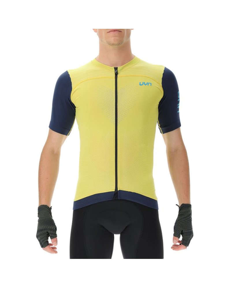 UYN Garda Men's Short Sleeves Full Zip Cycling Jersey, Yellow Jasmine/Peacot