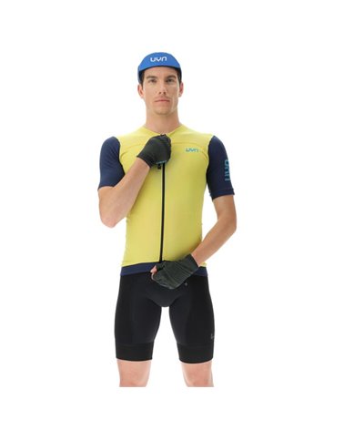 UYN Garda Men's Short Sleeves Full Zip Cycling Jersey, Yellow Jasmine/Peacot
