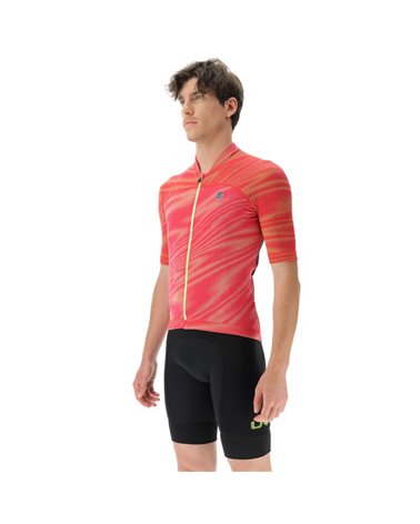 UYN Wave Men's Short Sleeves Full Zip Cycling Jersey, Vibrant Red