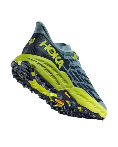 Hoka One One Speedgoat 5 Men's Trail Running Shoes, Stone Blue/Dark Citron