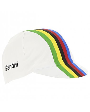 Santini UCI World Champion Official Cotton Cycling Cap, White/Rainbow (One Size Fits All)
