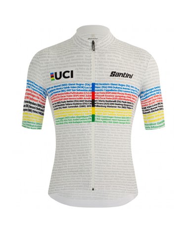 Santini UCI Road 100 World Champion Official Men's Short Sleeve Cycling Jersey, White/Print