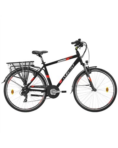 Atala e-Bike E-Run 6.1 FS 28" Uomo Shimano Tourney 7V EcoLogic 360Wh, Nero/Rosso Fluo Opaco