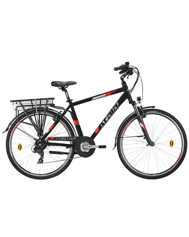 Atala e-Bike E-Run 6.1 FS 28" Uomo Shimano Tourney 7V EcoLogic 360Wh, Nero/Rosso Fluo Opaco